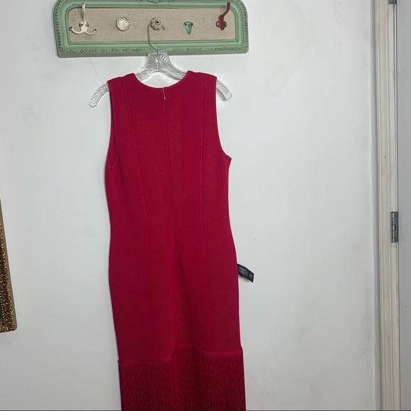 HERVÉ LÉGER Fringed bandage gown V neck Sleeveless red/pink women’s xl new - Picture 10 of 14